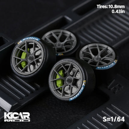 1/64 Model Car Wheels with Rubber Tires Dynamic Bearing Resin Rims 10.8mm Diameter Parts for MINIGT Diecast Model Cars