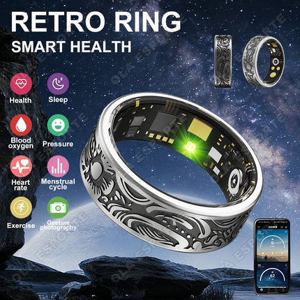 2026 New Fitness Retro Smart Ring Heart Rate Blood Pressure Sleep Monitoring Health Smart Ring Multiple Sports Modes Waterproof