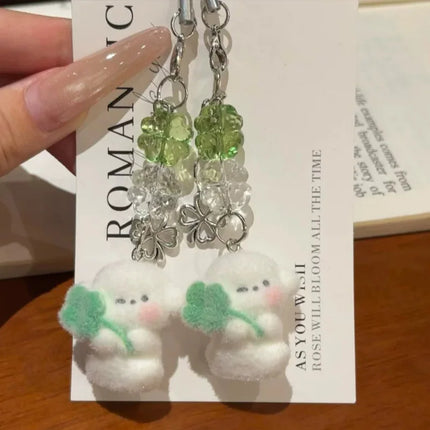 1/2pcs Cute Clover Hug Dog Pendant Keychain Lanyard Flocking Puppy Mobile Phone Straps Pendant Keyring Schoolbag Decorative