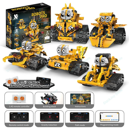 5-in-1 Series Technical Transformer Intelligent Robot Building Block With Remote Control APP Programmable STEM Toy For Kid Adult