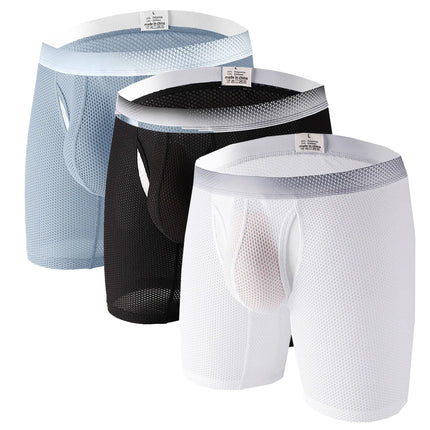 1pcs/2pcs/3pcs Long Leg Boxer Shorts for Men in Breathable Mesh Fabric Sport Underwear