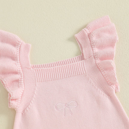 Citgeett Summer Infant Baby Girls Ruffle Knit Bodysuit Bow Embroidery Flying Sleeve Jumpsuits Fall Clothes