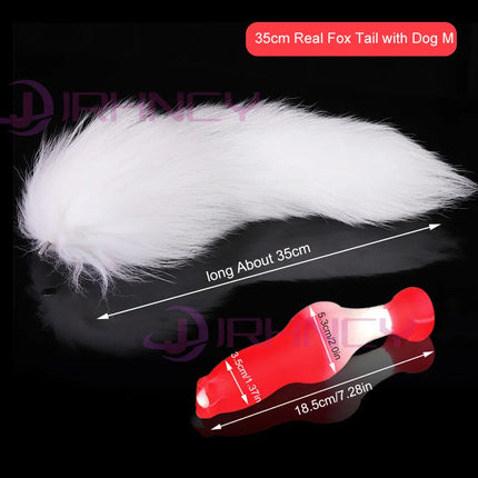 Dog Dildo With 35/65/95cm Fox Tail Silicone Butt Plug Cosplay Adult Sex Games Long Anal Plug Tail Animal Dildos for Women Penis