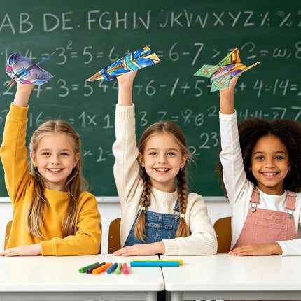 12 Styles Paper Airplane Kit Colorful Origami Paper Handmade Craft Plane Gift For Students Boys Girls
