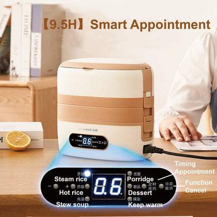 220V Smart Electric Heating Lunch Box 304 Stainless Steel Food Insulation Bento Lunch Box Portable Office Heating Food Heater 2L