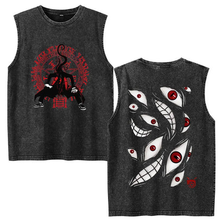 Anime Fullmetal Alchemist Vintage Washed Tank Tops Funny Manga Brotherhood Eyes T-shirts Fashion Casual Sleeveless Vest T-shirts
