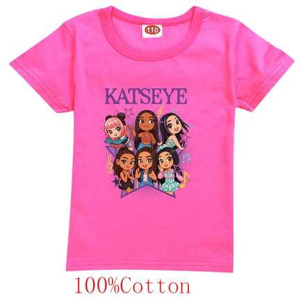 Hot Katseye Funny Print T-Shirt Kids Clothes Baby Girls 100% Cotton Short Sleeve Tops Junior Boys T-shirt Children Clothing 9197