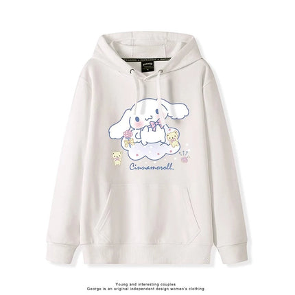 Haze Blue Cute Girl Sweet Heart Cute Girl Holding Toy Rabbit Dog Hooded College Wind Jk Tide Sweater Simple College Style Wear