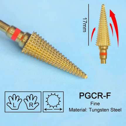 16mm Extra Long Triangle Cone Nail Drill Bits Gold Carbide Milling Cutter Gel Remover Grinding Manicure Tools Accessories 3/32"