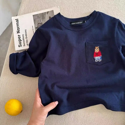 Long Sve Children's T-irt Boys' Inner Wear Striped Top for Big Kids Toddler Boys' Base Layer Bear Design Korean Sle