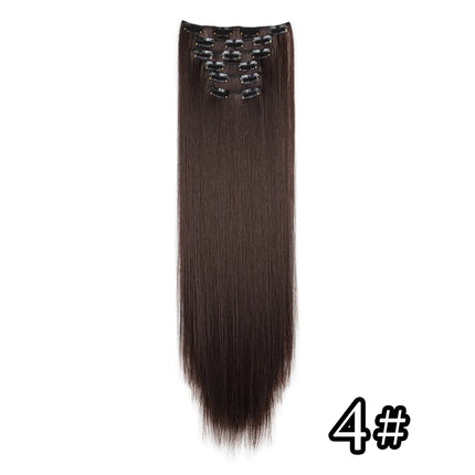 Black Hair Extensions 24"/60cm 6pcs/set Women Long Straight Synthetic Full Head Clip 16 Clips Ombre Heat Resistant Fiber Hair