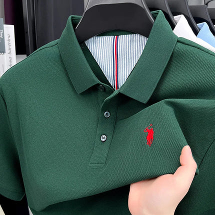 100% pure cotton high-end brand men's short sleeve polo shirt, summer fashion, original pony embroidery, golf polo, casual T-shirt
