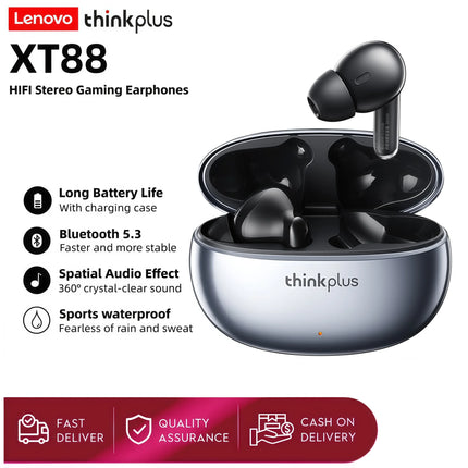 Lenovo XT88 Wireless Bluetooth Earphones In-Ear HiFi Sound 13mm Dynamic Low Latency Gaming Headsets Sweatproof Sport Earbuds