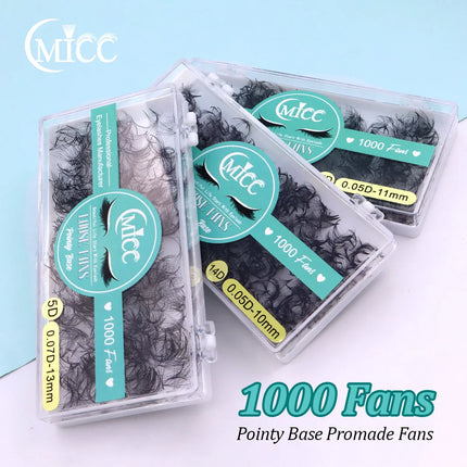 3D-20D 1000 Fans Loose Fan Lashes Eyelash Extensions Thin Pointy Base Premade Lash Fans Medium Stem Sharp Russian Volume Lashes