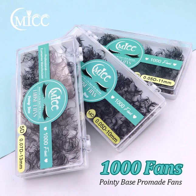 3D-20D 1000 Fans Loose Fan Lashes Eyelash Extensions Thin Pointy Base Premade Lash Fans Medium Stem Sharp Russian Volume Lashes