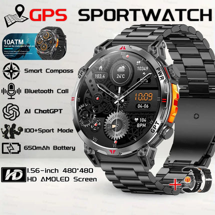 2026 New Outdoor GPS Sports Smartwatches Men Compass 10ATM Waterproof 24/7 Health Monitoring Chat GPT Bluetooth Call Smart Watch