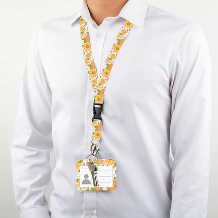 Flower design Lanyard Business Credit horizontal Card Holder Neck Strap Keychain Hang Rope ID Badge Holder Lariat Lasso