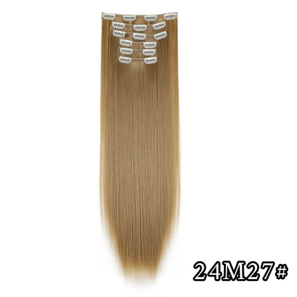 24 Inch Natural Hair Clips Synthetic Hair for Women Hair Tinsel Kit 16 Clips-on Hair in 6pcs Hair Extensions Wicks for Hair