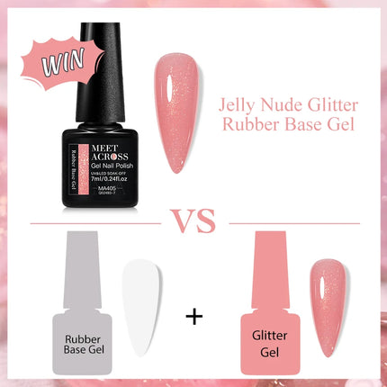 MEET ACROSS 7ml Rubber Base Gel Glitter Nude Pink White 2 In 1 Gel Nail Polish Nail Art Varnish For Nails Winter Autumn Manicure