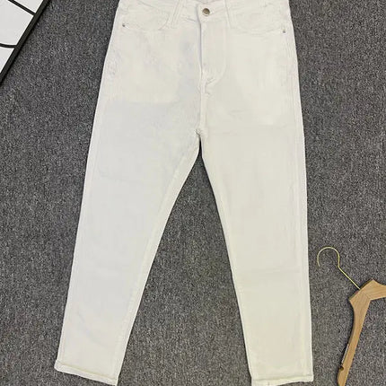 Classic White Cotton Solid Jeans Men's Slim-Fit Small Feet Casual Korean Trendy Versatile Black White Boyfriend Skinny Pants