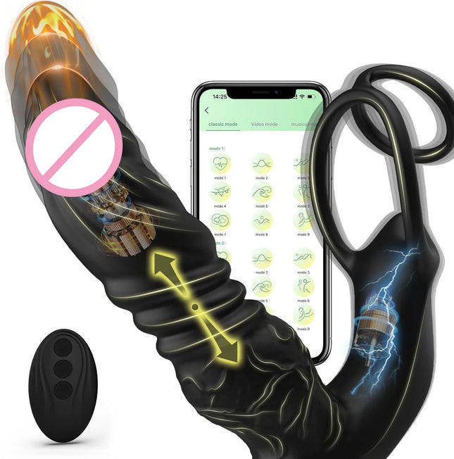 App Remote Controlled Thrusting Anal Dildo Vibrator Prostate Massager with Penis Ring Vibrating Cock Ring Adult Sex Toys for Men