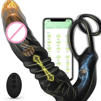 App Remote Controlled Thrusting Anal Dildo Vibrator Prostate Massager with Penis Ring Vibrating Cock Ring Adult Sex Toys for Man