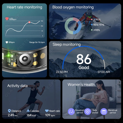 New Smart Ring Ola Esporte Colorful Full Size 6-14 Heart Rate BloodPresure Health Smartring Take Photo Waterproof RingWith Case