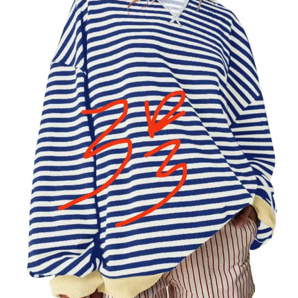 Casual Embroidered Striped Splicing Long Sleeve Crew Neck Pullover Hoodie Women's Clothing Comfortable Breathable Streetwear