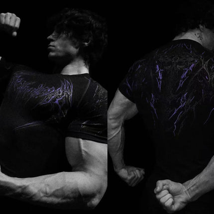 Men's Compression Sports Shirt Tee Gothic Lightning Print GYM Fitness Top Summer Quick Dry Breathable Bodybuilding T-shirt