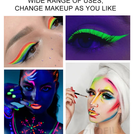 8 Color/box Water Activated Eyeliner Eyeshadow Palette UV Light Neon Reactive Eyeliner Pen Glow In Dark Eye Makeup Pigment Blue
