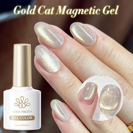 BORN PRETTY 10ml Flow Light White Cat Magnetic Gel Nail Polish Ultra Shine Soak Off UV Gel Mirror Glass Bead Gel Nail Art