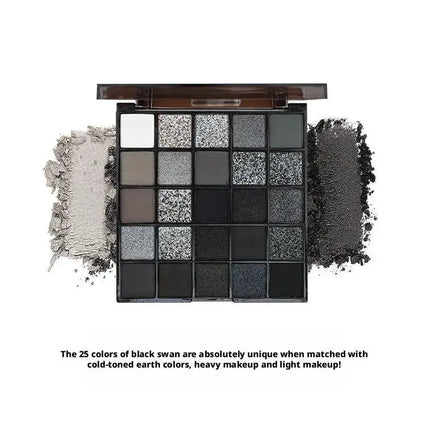 25 Colors Black Grey Smokey Eyeshadow Palette, Matte Black White Gray Silver Smoky Eye Shadow, Black Eyeshadow Makeup Goth Look