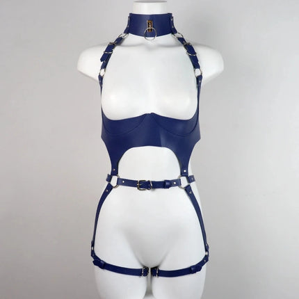 Women Fashion Sexy Harness Waist Belt Set PU Leather Harness Waist Erotic Body Leg Garter Belt Goth Clothing Accessoly