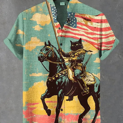 Funny Men's Cat Drinking Beer Shirts 3D Print Hawaiian Shirts Summer Men Women Short Sleeve Blouse Casual Vacation Beach Y2k Top