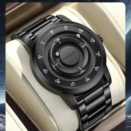 FOXBOX Watch Planet Design Fashion Floating Magnetic Pointer Free Ball Bearing Creative Simple Waterproof Quartz Watch for Men