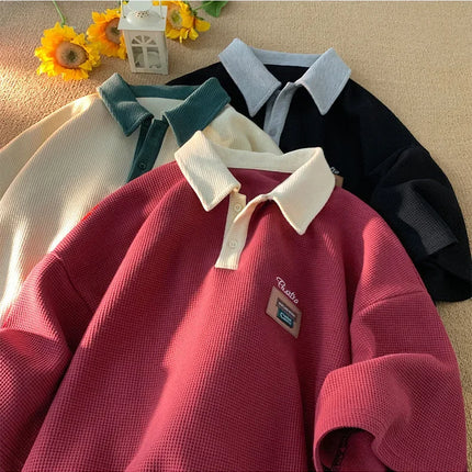 Men's Summer Style American Vintage Polo Shirt Versatile Cotton Half Sleeve T-shirt Loose Fit Casual Clothing