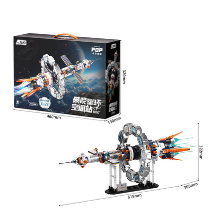 JAKI Simulation Electric Rotating Space Station Building Blocks Set, Home Toy Ornament Model Assembly, Adult Birthday Gift