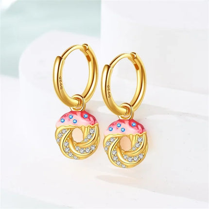 Original Earrings 925 Silver Fruit Series Cherry Strawberry Hoop Earrings Ear Studs Zircon Making Jewelry for Women Girl Party