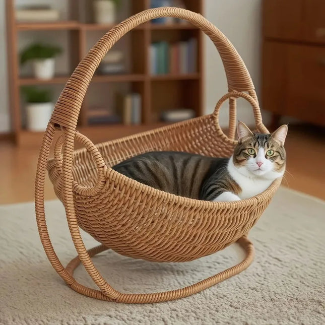 Cat Hammock with Bracket Indoor Hanging Pet Beds for Cats and Small Pets Weight Bearing 6.61 Pounds (3 Kilograms) Rattan/Winter
