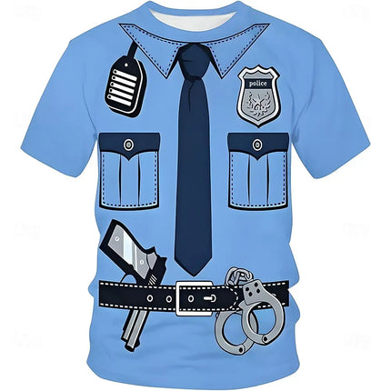 Police Cosplay 3D Print Design T-shirt for Boys & Girls | 2026 New 3D Technology Print | Casual Outing & Home Wear