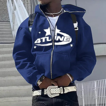 Zip Up Hoodies Cardigan Hooded Warmth Sweatshirt Aesthetics Letter Print Trend Casual Hip Hop Y2k New Sweatshirts Men's Clothing