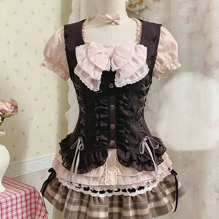 Sweet Dresses 3Piece Set Y2k 90s Crop Top Kawaii Sexy Harajuku Japanese Sling+Top+Mini Skirt lace Slim Summer Fashion Dress Chic