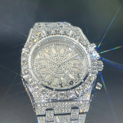 MISSFOX Hip Hop Wristwatch For Men Luxury lce Out Full Diamond Watches Fashion Green Watch Wterproof Week Display Clock 2025