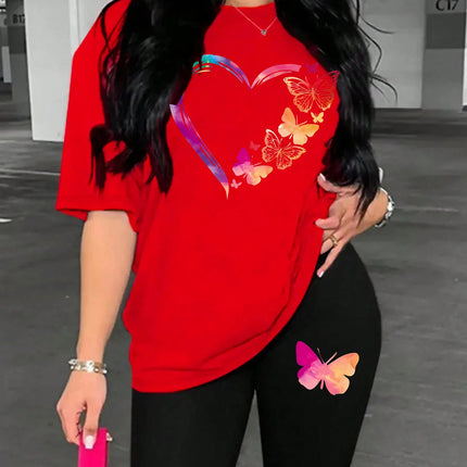 The Love Strung Together By Butterflies Printing Women T Shirts Two Piece Set Fashion Short Sets Comfortable Basic Shirt Shorts