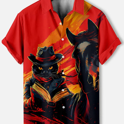 Summer Men's Retro Cartoon Anime Cat Theme Short Sleeve Shirt Short Sleeve Tops Fashion Casual Vacation Streetwear Men's Shirt