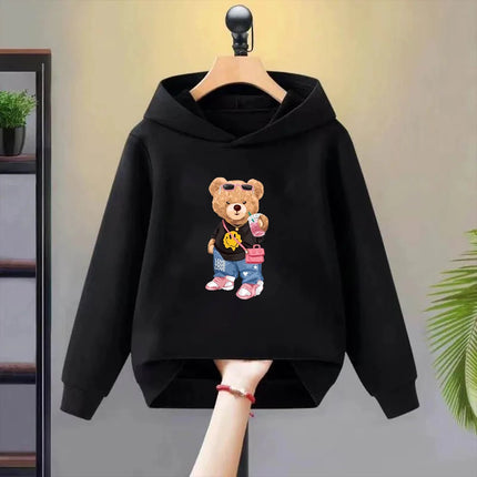 Fashion Bear Children's Hoodies tops 3-12 year Boy black Girls pink Casual Toddle Sweatshirr child Age 2-12 Spring Autumn Coat