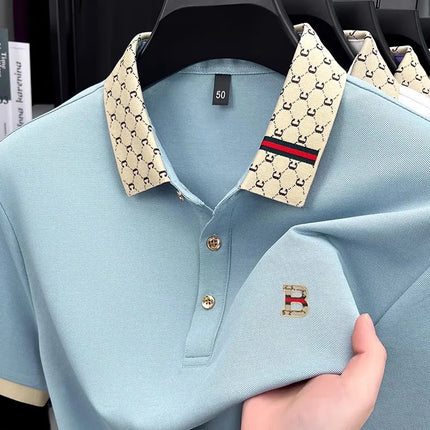 Advanced letter embroidery short sleeve polo shirt light luxury brand business leisure summer men's T-shirt fashion lapel top