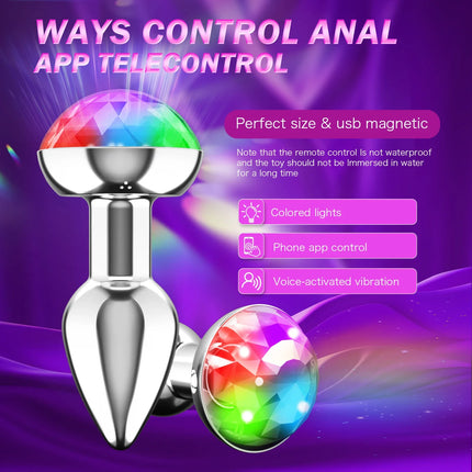Voice control Anal Plug Vibrator APP Wireless Control Female Vagina Masturbator Butt Plug  LED Colorful Light Sex Toys for Women