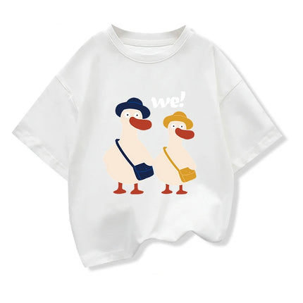 Two Ducks Original Design Summer Children Clothing Kids Short Sleeve t shirts Boys Girls Casual Loose Tee Pure Cotton Tops