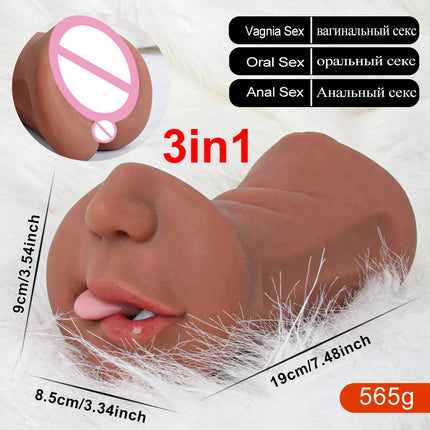 Realistic 3 in 1 Male Masturbator Cup Mouth Vagina Anal 3 Holes Deep Throat Blowjob Pocket Pussy Airplane Cup Sex Toy for Men